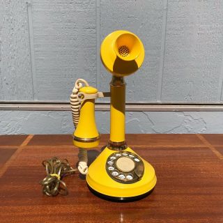 Vintage Rotary Candlestick Phone Rare Yellow Deco Tel Mid Century Pop 60s 70s 7