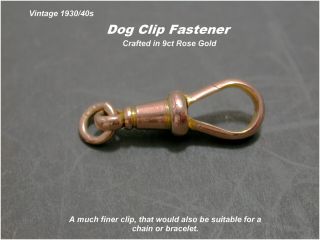 Vintage 9ct Rose Gold Dog Clip Fine Albert Chain Pocketwatch Fastener C1930/40s