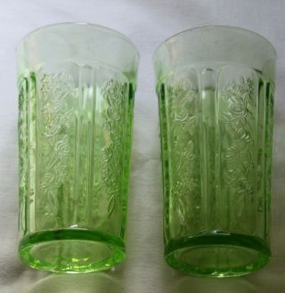 2 Sharon Cabbage Rose Green Depression Glass 5 1/4 " Thick Tumblers Rare