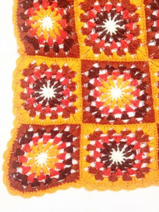 Granny Square Black Flower Afghan 64”x82” Crochet Throw Vtg Blanket Orange Brown