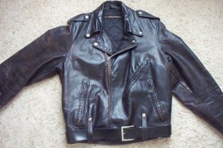 Vintage Amf Harley - Davidson Black Leather Motorcycle Jacket W.  Belt Size 36 ?