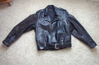 Vintage AMF Harley - Davidson Black Leather Motorcycle Jacket W.  Belt Size 36 ? 2