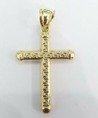 10k Yellow White Gold Cross Crucifix Jesus Pendant Charm Greek Key Vintage