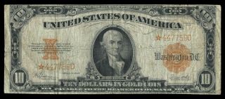 1922 $10 Dollar Gold Certificate Star Note Fr.  1173,  Rare Currency Banknote