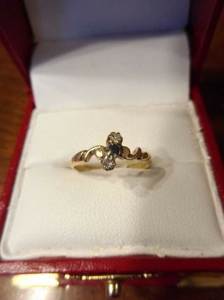 Vintage Antique Art Deco 14k Yellow Gold Diamond Sapphire Ring Size 5.  5 (537)