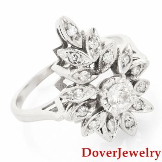 Vintage Diamond 14k White Gold Cluster Floral Ring Nr