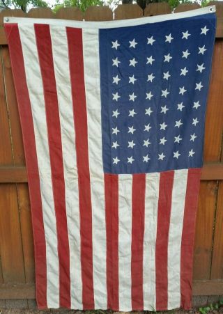 Authentic American Wwii 48 Star Cloth Flag With Sewn Stars Approx.  40 " X 60 "