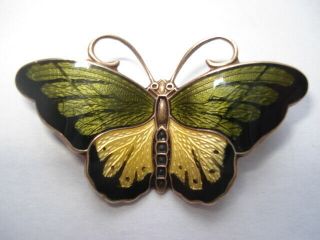 Vintage Norwegian Silver & Guilloche Enamel Butterfly Shaped Pin Brooch