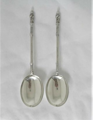 Pair Walker & Hall English Sterling 8 3/4 " Apostle Handle Spoons,  158 Grams