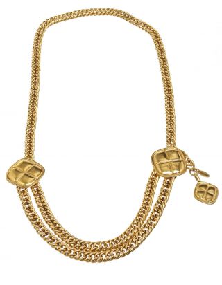 150 - 14 Chanel Gold Chain Link Quilted Clover Vintage Belt