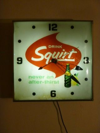 Vintage 1965 Squirt Soda 15 " S Lighted Advertising Electric Pam Wall Clock