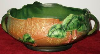 Vintage Roseville Art Pottery Usa Fuchsia Console Bowl In Green & Pink 350 - 8 "