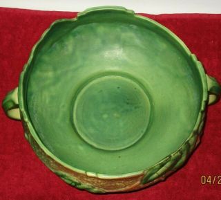 Vintage Roseville Art Pottery USA Fuchsia Console Bowl in green & pink 350 - 8 