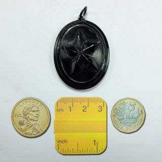 Antique Victorian Whitby Jet Large Carved Star Pendant Mourning Pendant