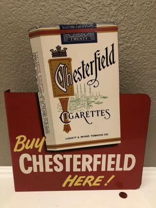 Vtg Chesterfield L&m Cigarettes Metal Flange Gas Station Sign Oil Tobacco Soda