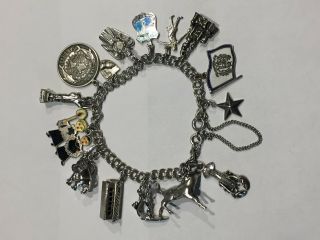 Vintage Sterling Silver 925 Charm Bracelet With 15 Charms Disney Sea World