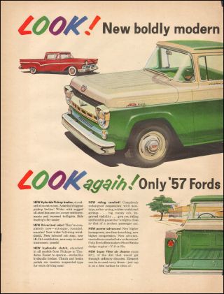 1957 Vintage Ad For Ford Trucks`2 - Pgs Green/cream Retro Red (050417)
