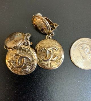 CHANEL Vintage Gold Logo Clip on Earrings Coco CC Drop 2