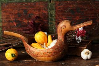 Wooden Cup Large Vintage Hand Carved Bird Shaped Bowl Handmade Duck Wood Craft