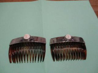 Sterling Silver Vintage Pair O Amethyst & Full Moon Face Hair Combs France