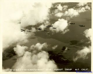 Org.  Photo: Aerial View 20th Pursuit Group P - 36 Fighter Planes in Formation 1940 2