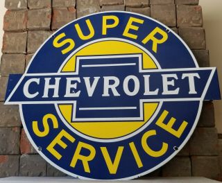 Vintage Chevrolet Porcelain Gas Trucks Gm Bowtie Service Station Pump Plate Sign