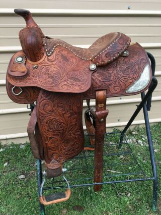 14 " Used/vintage Martha Josey Longhorn Western Saddle W/silver Us Made Vgc