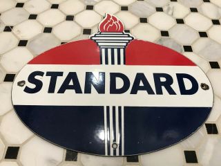 Vintage Standard Oil Porcelain Sign Gas Gasoline Pump Plate Torch Esso Sohio