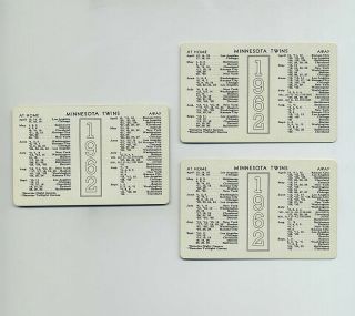 (3) Vintage 1962 Pocket Schedule Adv Cards GRAIN BELT BEER Minnesota Twins w4663 2