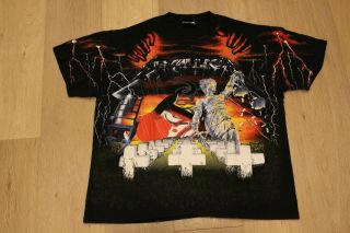 Vintage 90s Metallica All Over Print Tee Size Xl Black T - Shirt 1991 Slayer Metal