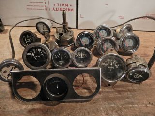 Vintage Engine Gauges Oil Water Amps Rat Rod Hotrod Instrument Panel Dash Parts