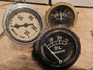 vintage engine gauges oil water amps rat rod hotrod instrument panel dash parts 7