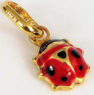 Vintage 14k Yellow Gold Red Enamel Lady Bug Ladybug Charm For Bracelet Fine