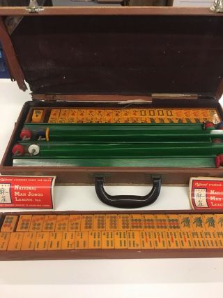 Vintage Mah Jong Game Set W/ 158 Bakelite Tiles W/ Racks,  Dice,  Case,  Etc.