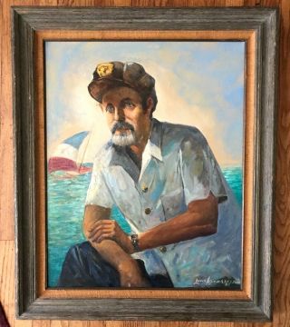 Lg Vintage Oil Painting - Listed Louisiana Artist Louis Sicard - Portrait - Skipper Ed