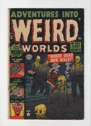 Adventures Into Weird Worlds 13 Vintage Altas Marvel Comic Pre - Hero Horror 10c