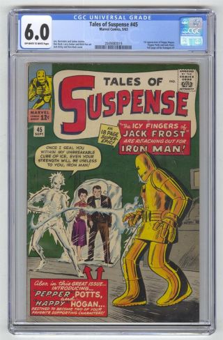 Tales Of Suspense 45 Cgc 6.  0 Vintage Marvel Key 1st Happy Hogan & Pepper Potts