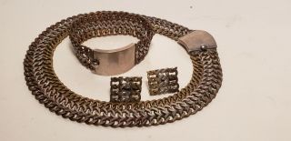 3 Pc Tencha Mexico Necklaces - Earrings - Bracelet - 925s - Set - Signed - Nr