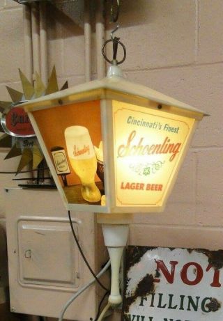 Schoenling Lager Lighted Vintage Beer Sign Hanging Light Rotates Little Kings