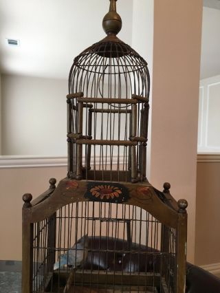 Vintage Decorative Bird Cage Wood & Wire W/5 Display Birds 3