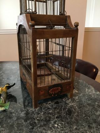 Vintage Decorative Bird Cage Wood & Wire W/5 Display Birds 5