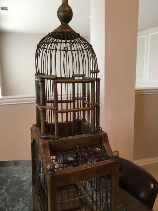 Vintage Decorative Bird Cage Wood & Wire W/5 Display Birds 6