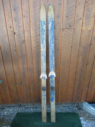 Vintage Wooden 67 " Skis Has Some Old Finish Great For Decoration