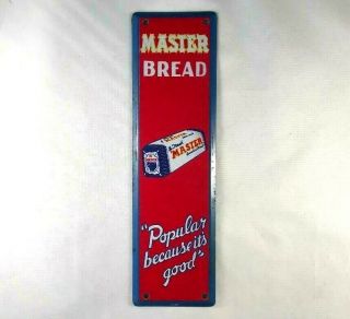 Vntg Master Bread Door Push Pull Rare Old Advertising Sign 1950 