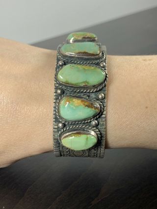 Vintage Navajo Native Signed TW Sterling Silver Turquoise Bracelet Cuff 57.  3 g 2