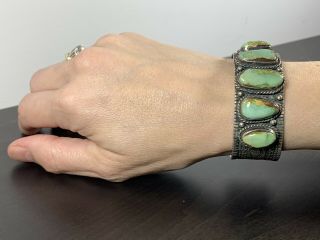 Vintage Navajo Native Signed TW Sterling Silver Turquoise Bracelet Cuff 57.  3 g 3