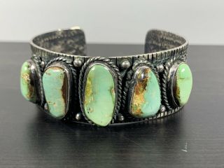Vintage Navajo Native Signed TW Sterling Silver Turquoise Bracelet Cuff 57.  3 g 4