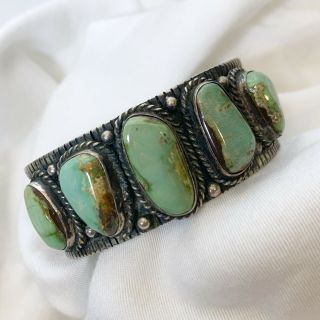 Vintage Navajo Native Signed TW Sterling Silver Turquoise Bracelet Cuff 57.  3 g 5