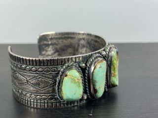 Vintage Navajo Native Signed TW Sterling Silver Turquoise Bracelet Cuff 57.  3 g 9