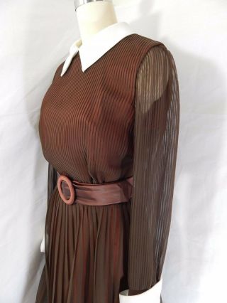 1960 Vintage Party DRESS Pleated Chiffon Miss Elliette BROWN A - LINE 38B 30W Rare 6